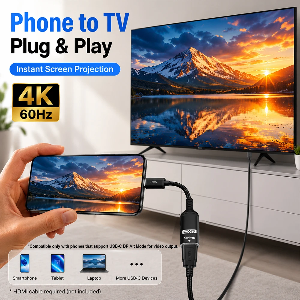 USB C-HDMI 어댑터 4K@60Hz 플러그 앤 플 - Hdmi Phone Adapter 리뷰 및 가격