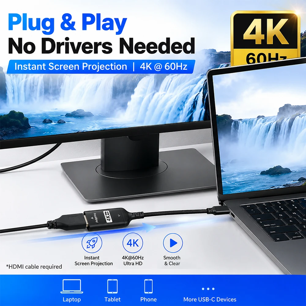 USB C-HDMI 어댑터 4K@60Hz 플러그 앤 플 - Hdmi Phone Adapter 리뷰 및 가격