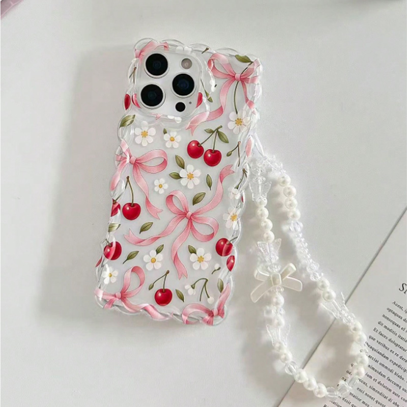 체리 보우 플로럴 스캘럽 레이스 엣지 투명 폰 케이스  - Phone Accessories Beads 리뷰 및 가격