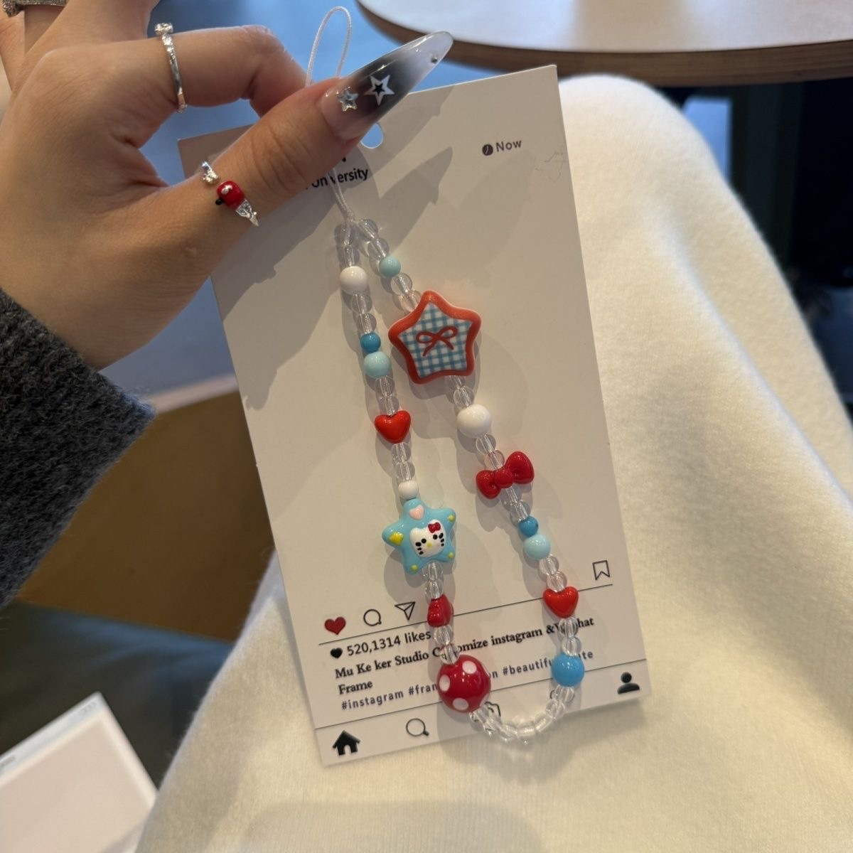 귀여운 INS 스타일 헬로키티 비즈 키링 플래드 스타  - Phone Accessories Beads 리뷰 및 가격