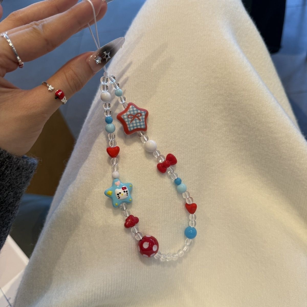 귀여운 INS 스타일 헬로키티 비즈 키링 플래드 스타  - Phone Accessories Beads 리뷰 및 가격