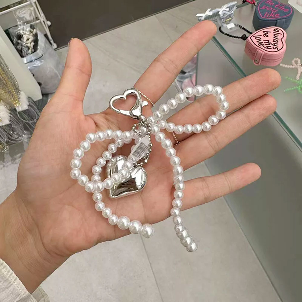귀여운 리본 진주 폰 펜던트 체인 Y2K 하트 참 스트 - Phone Accessories Android 리뷰 및 가격